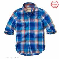 heren hollister plaid lang overhemd logo blauw oranje Beste Sales 183r5686